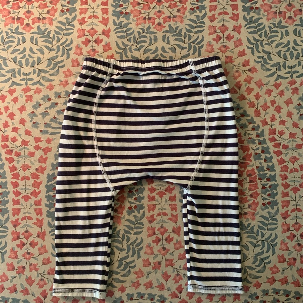 Navy and cream striped drop crotch pants